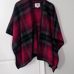 Old Navy Red and Black Plaid Poncho